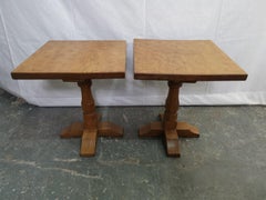 Mouseman in the Style of Pair of Arts & Crafts Yorkshire School Oak Side Tables
