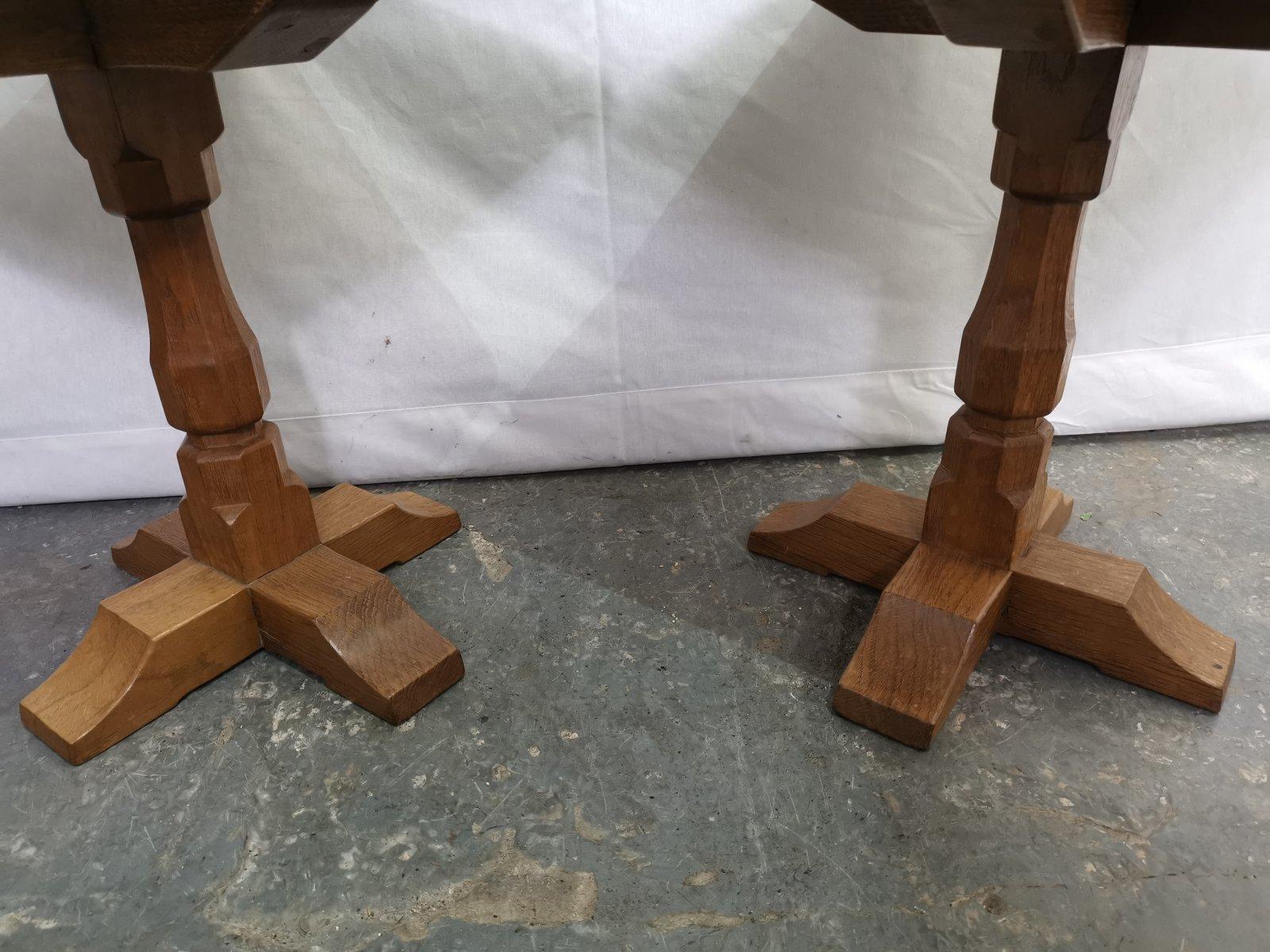 Late 20th Century Mouseman in the Style of Pair of Arts & Crafts Yorkshire School Oak Side Tables For Sale
