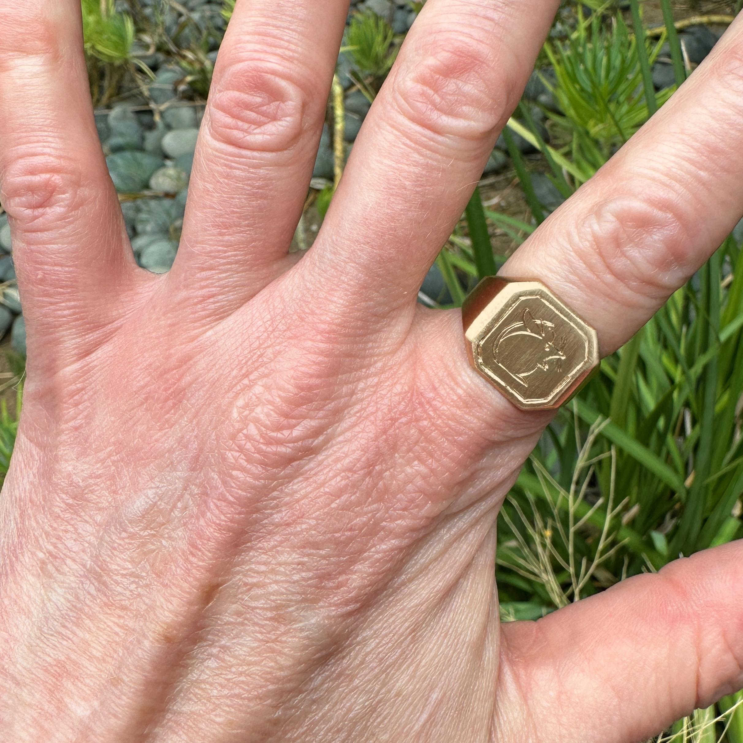 This nicely made, solid 14K gold monogram or signet ring, probably produced in the 1950s or 1960s, came to us as a 