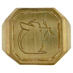 "Mousie" Engraved Mouse Ring in Brushed Yellow Gold