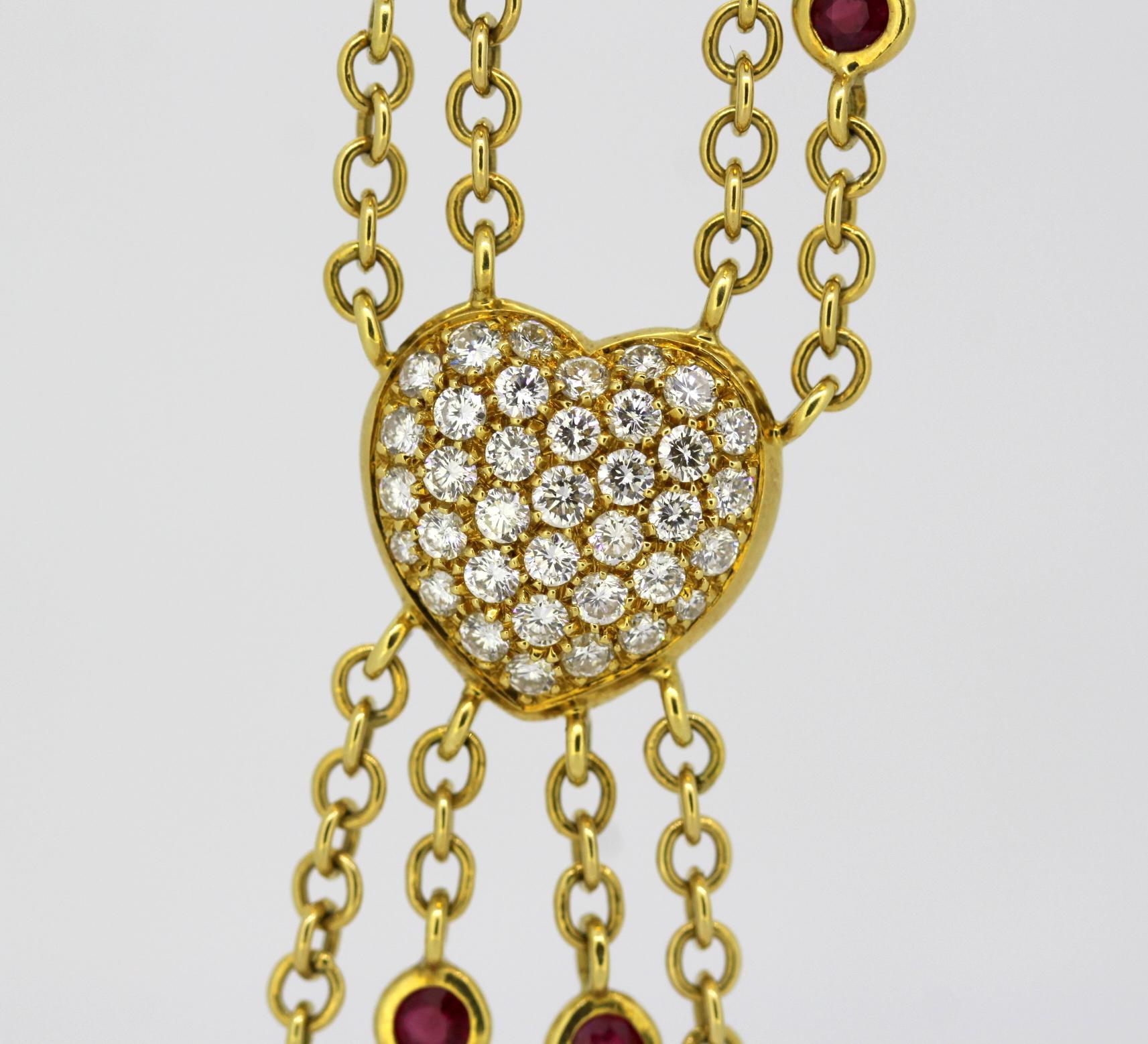 Moussaieff 18 Karat Gold Ladies Necklace Pendant Watch with Diamonds and Rubies In Excellent Condition In Braintree, GB