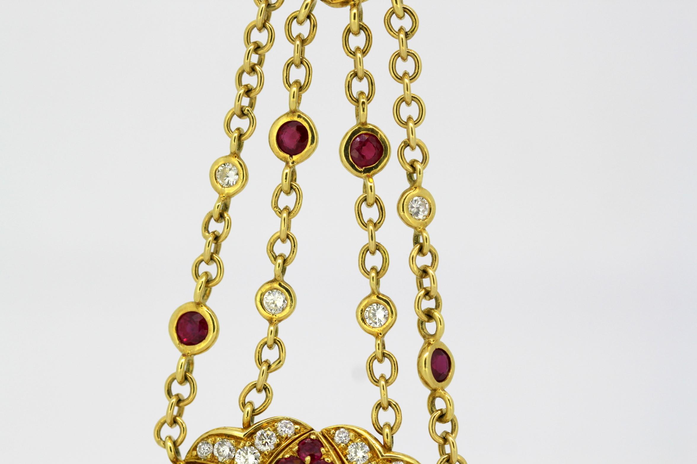 Moussaieff 18 Karat Gold Ladies Necklace Pendant Watch with Diamonds and Rubies 3