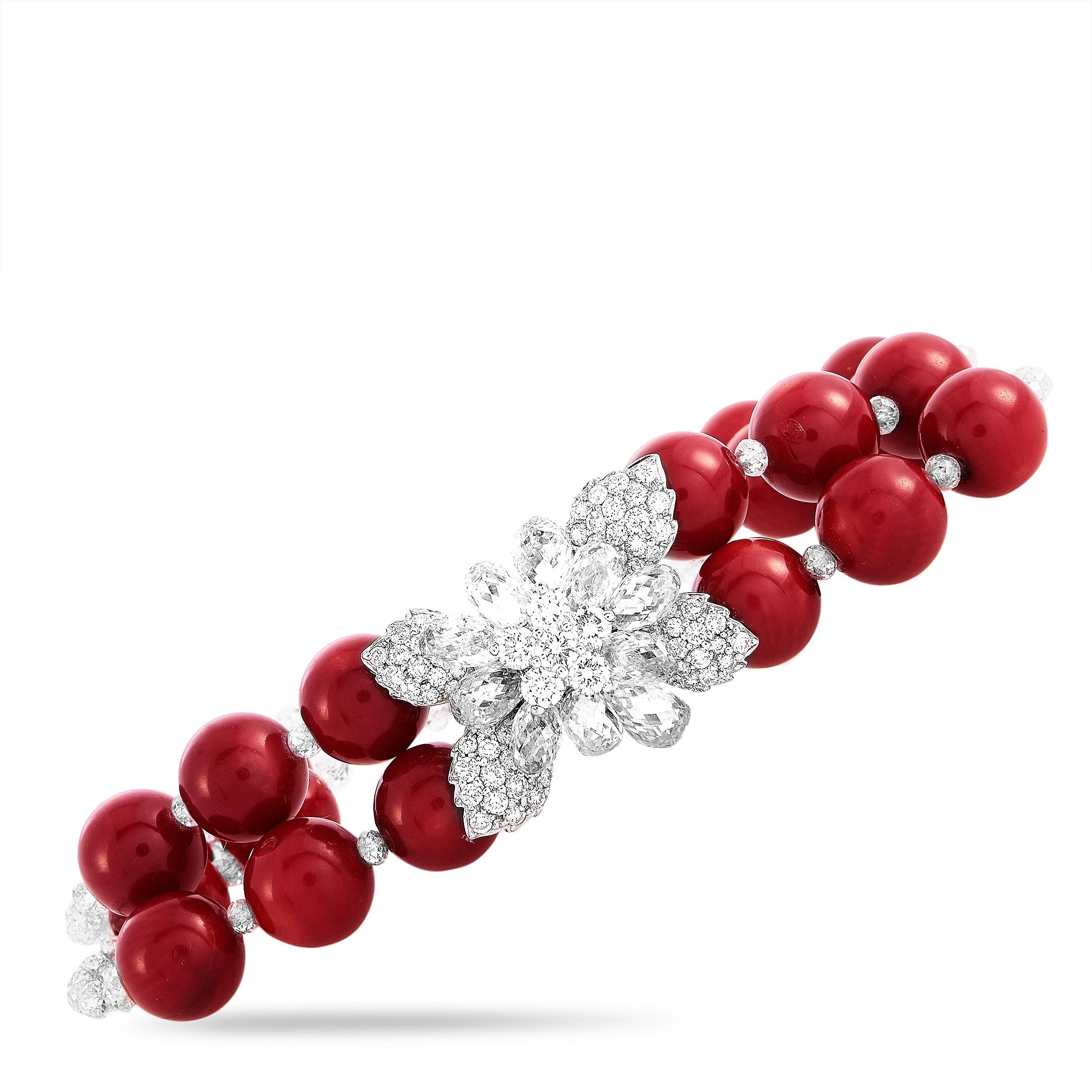 Mixed Cut Moussaieff Gold 72.59 Carat Diamond & Coral Necklace Bracelet, Earring, Ring Set