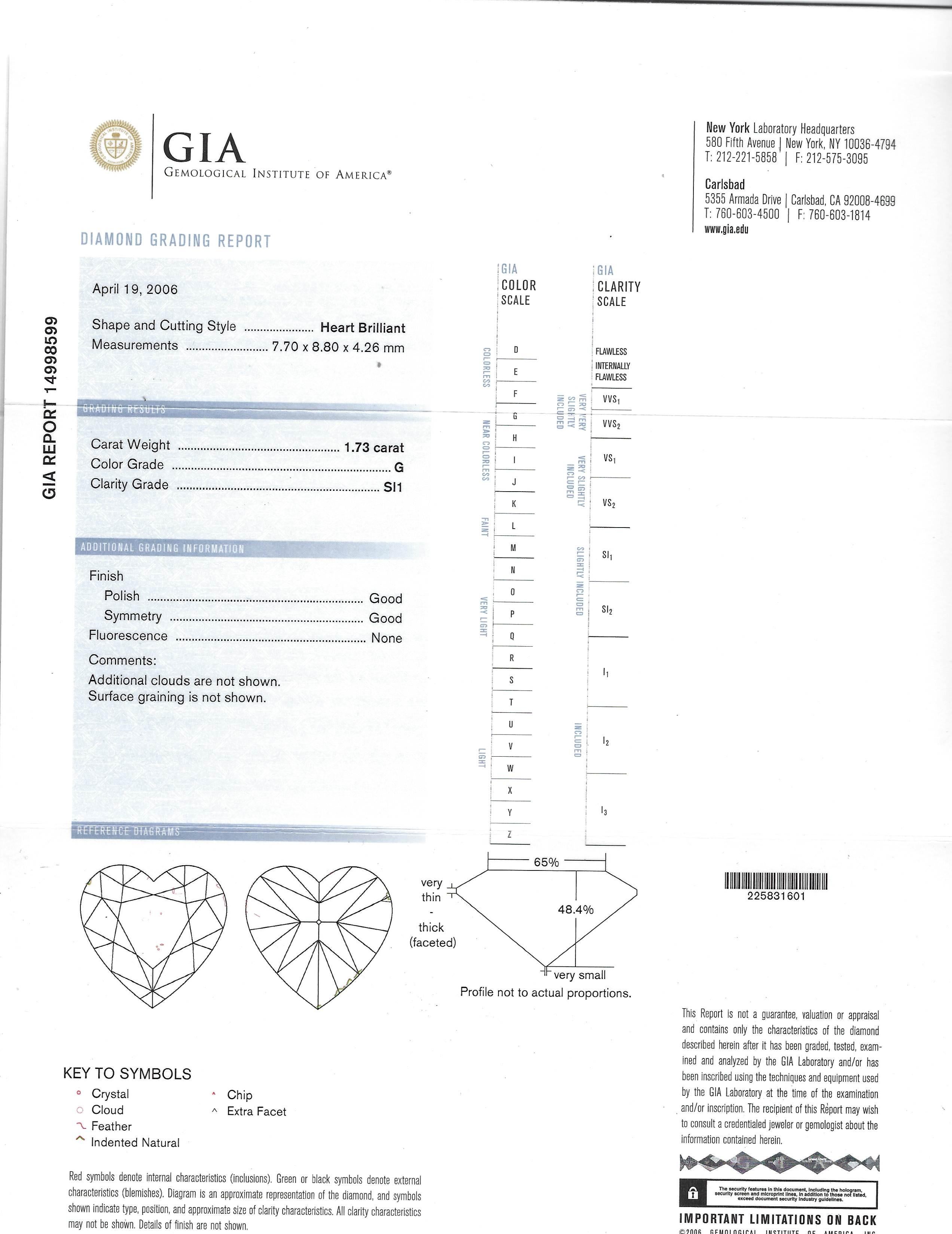 Moussaieff Heart Diamond Platinum Dangle Earrings GIA For Sale 1