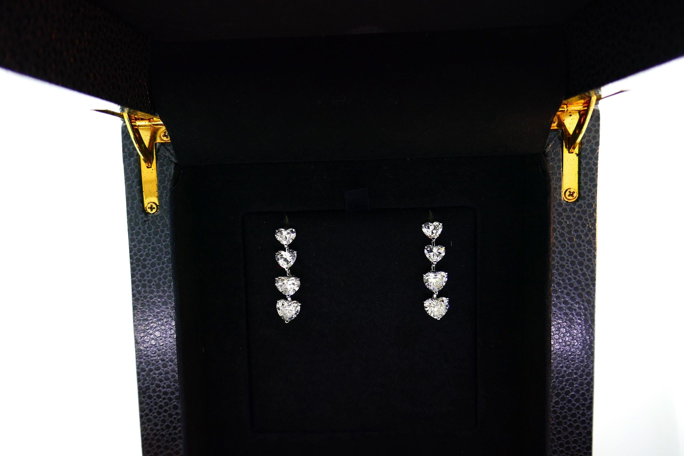 Women's Moussaieff Heart Diamond Platinum Dangle Earrings GIA For Sale