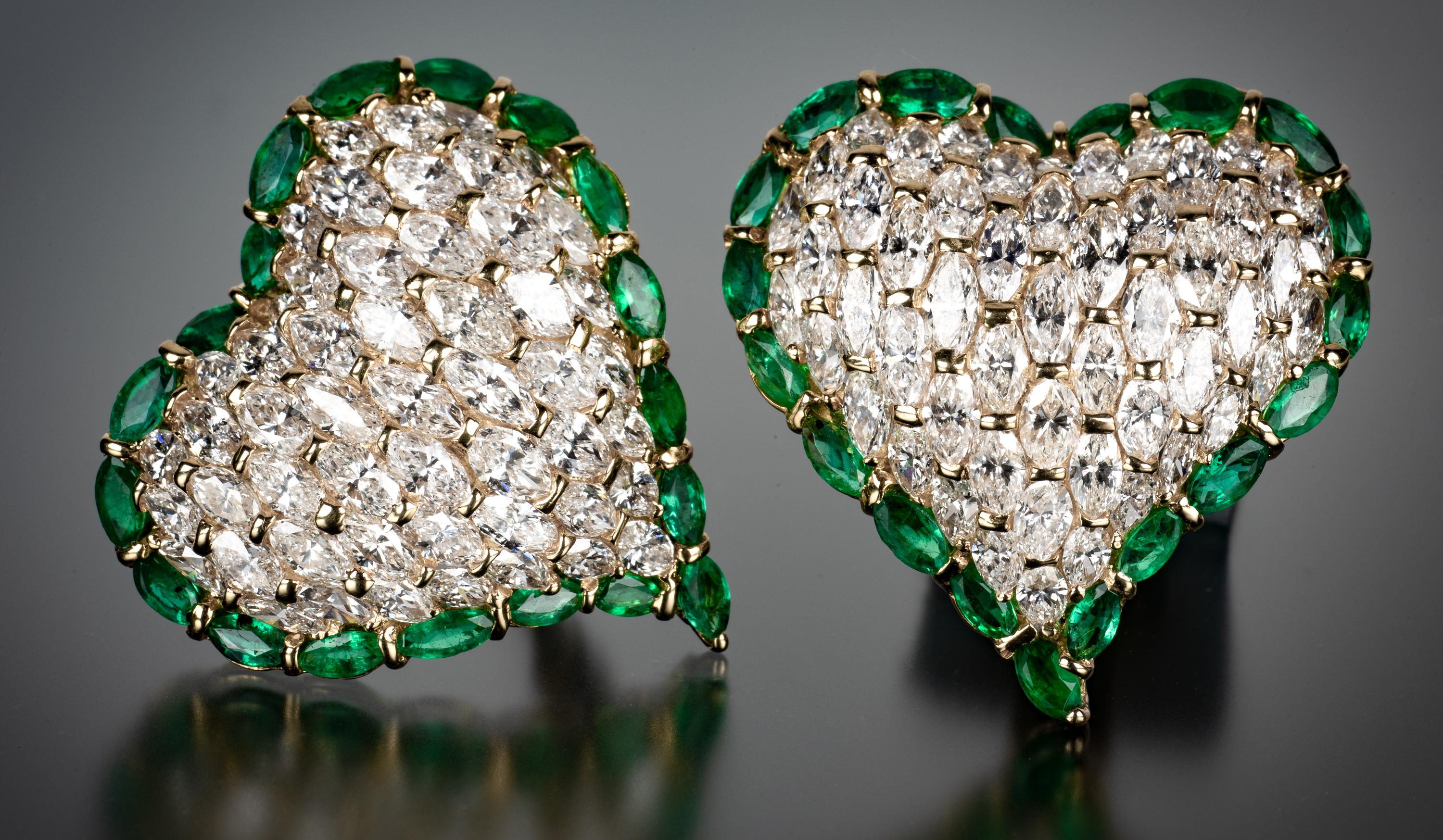 Moussaieff Einzigartige Diamant- und Smaragd-Herz-Ohrringe 2