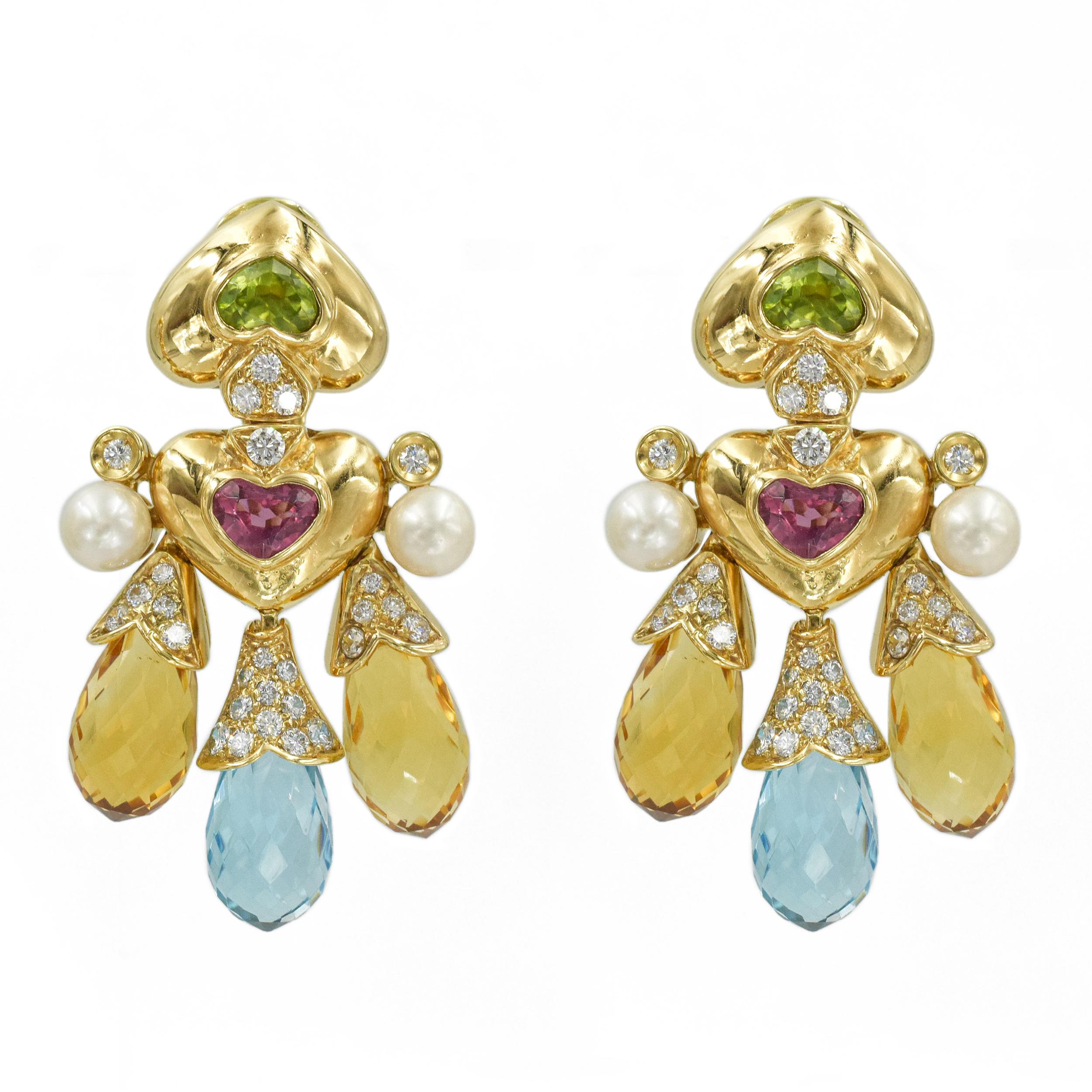 Moussaieff  Perlen-, Diamant- und Edelstein-Halskette und Ohrring in 18k (Rundschliff) im Angebot