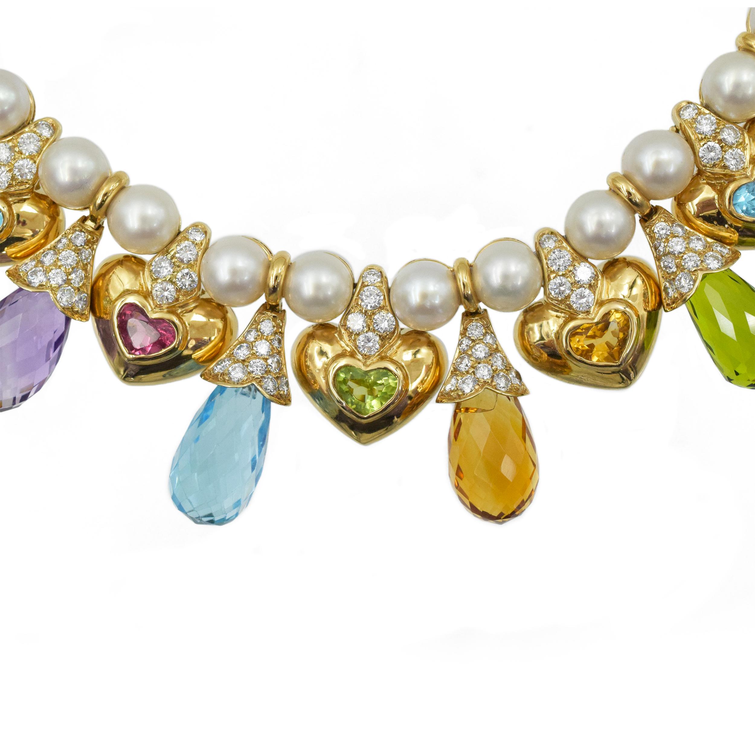 Moussaieff  Perlen-, Diamant- und Edelstein-Halskette und Ohrring in 18k im Angebot 5