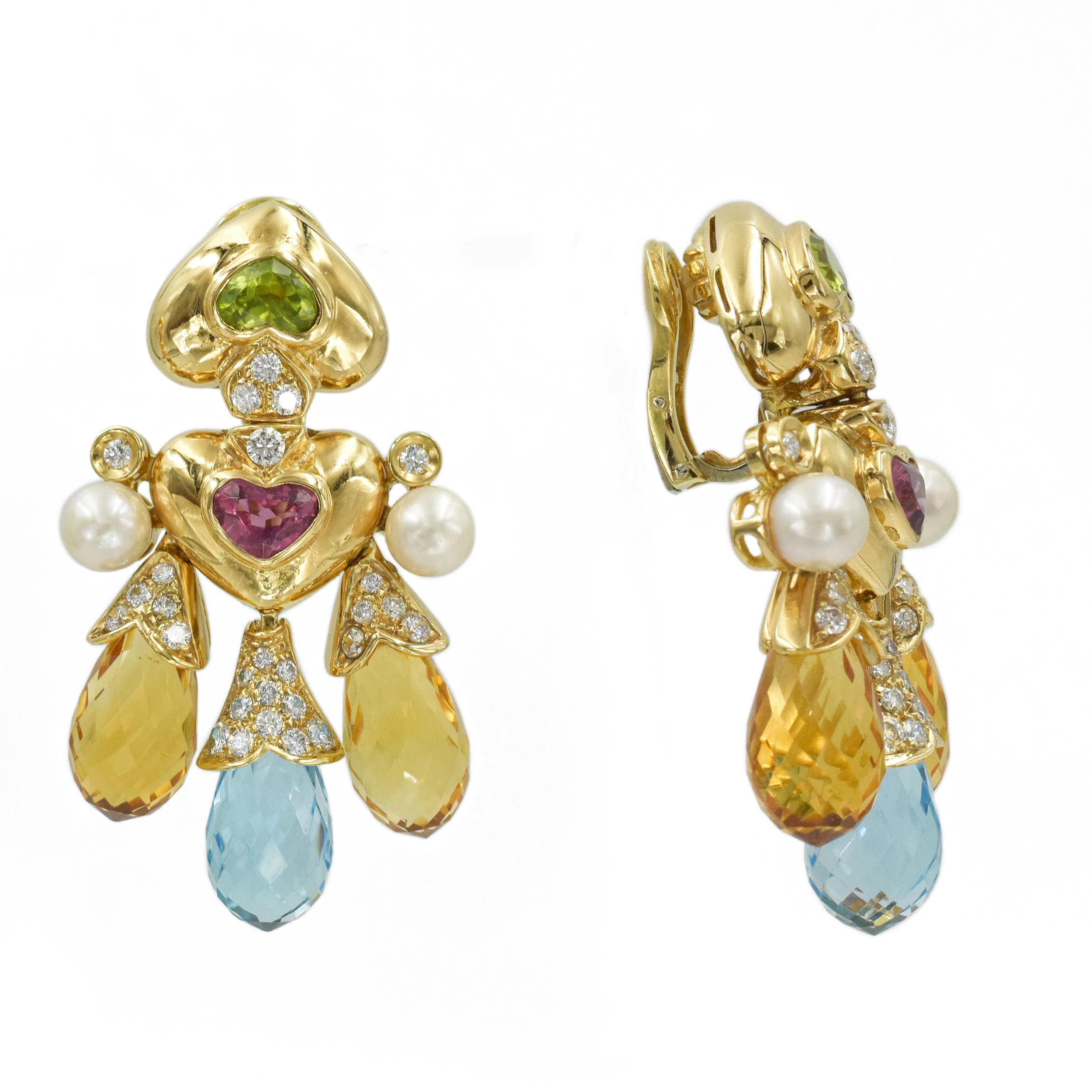 Moussaieff  Perlen-, Diamant- und Edelstein-Halskette und Ohrring in 18k im Angebot 6