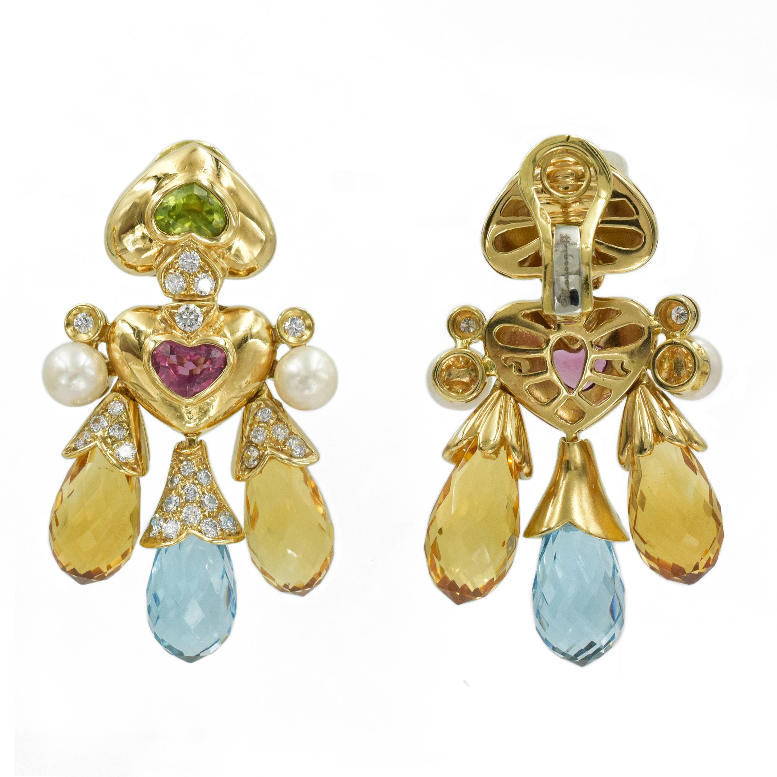 Moussaieff  Perlen-, Diamant- und Edelstein-Halskette und Ohrring in 18k im Angebot 7