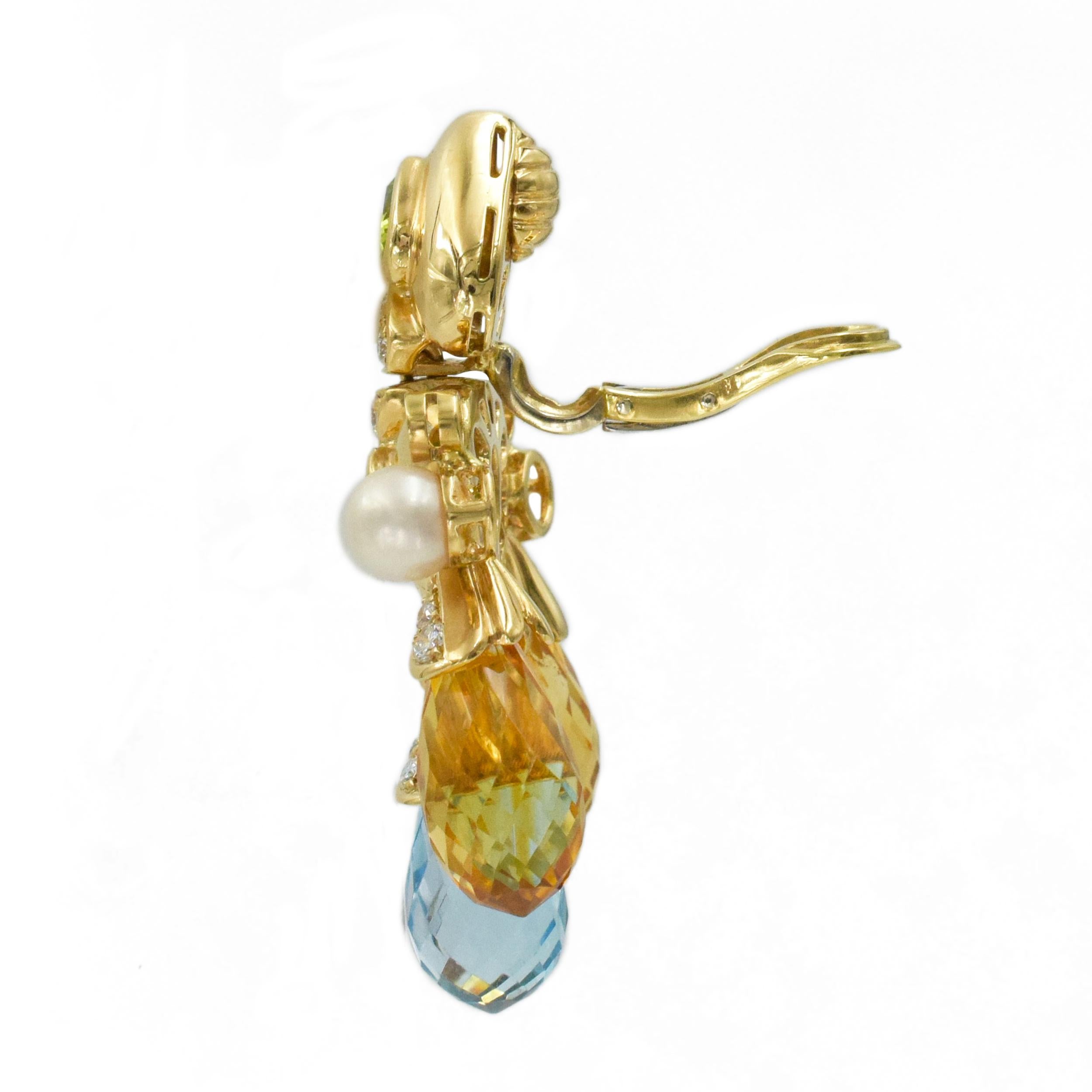 Moussaieff  Perlen-, Diamant- und Edelstein-Halskette und Ohrring in 18k im Angebot 8