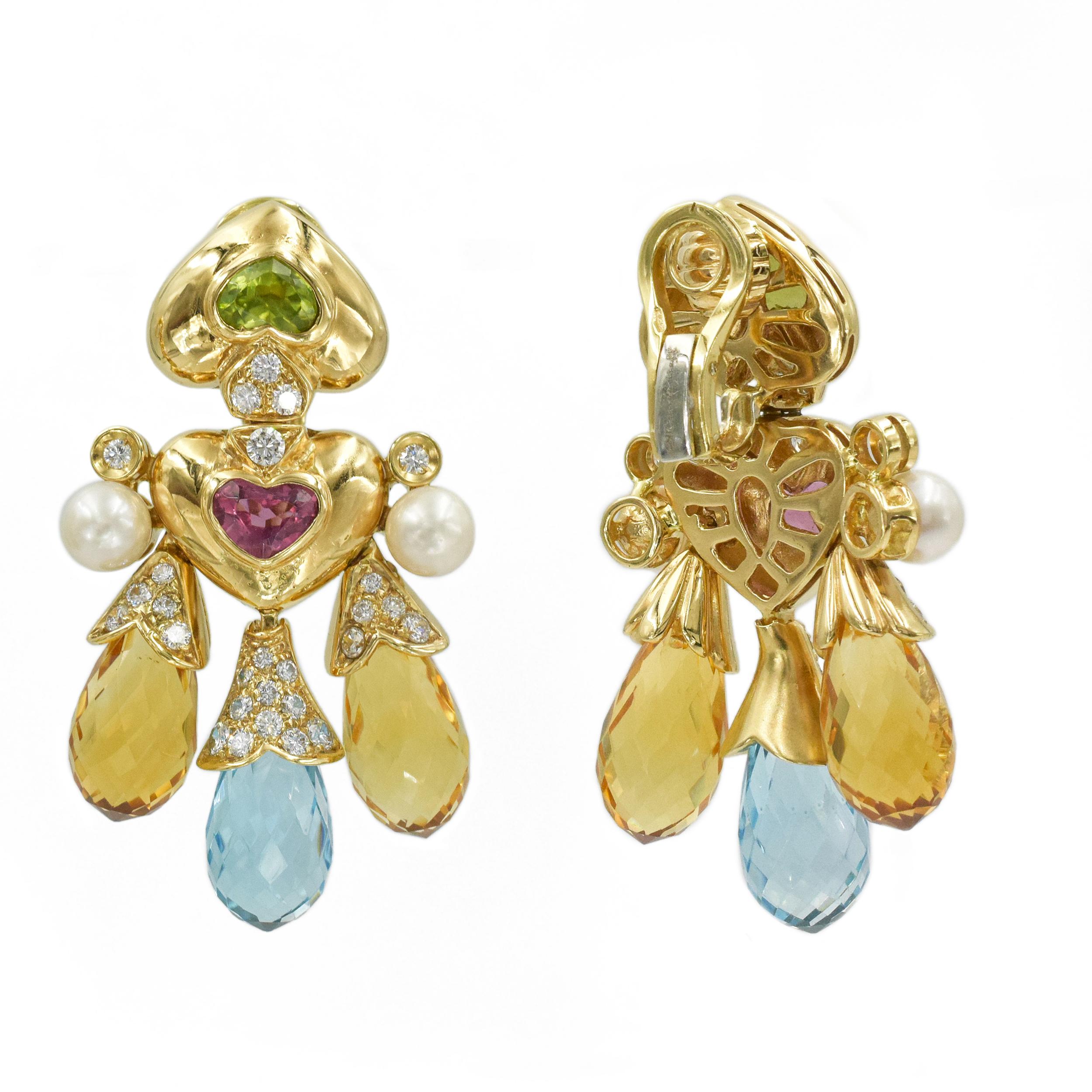 Moussaieff  Perlen-, Diamant- und Edelstein-Halskette und Ohrring in 18k Damen im Angebot