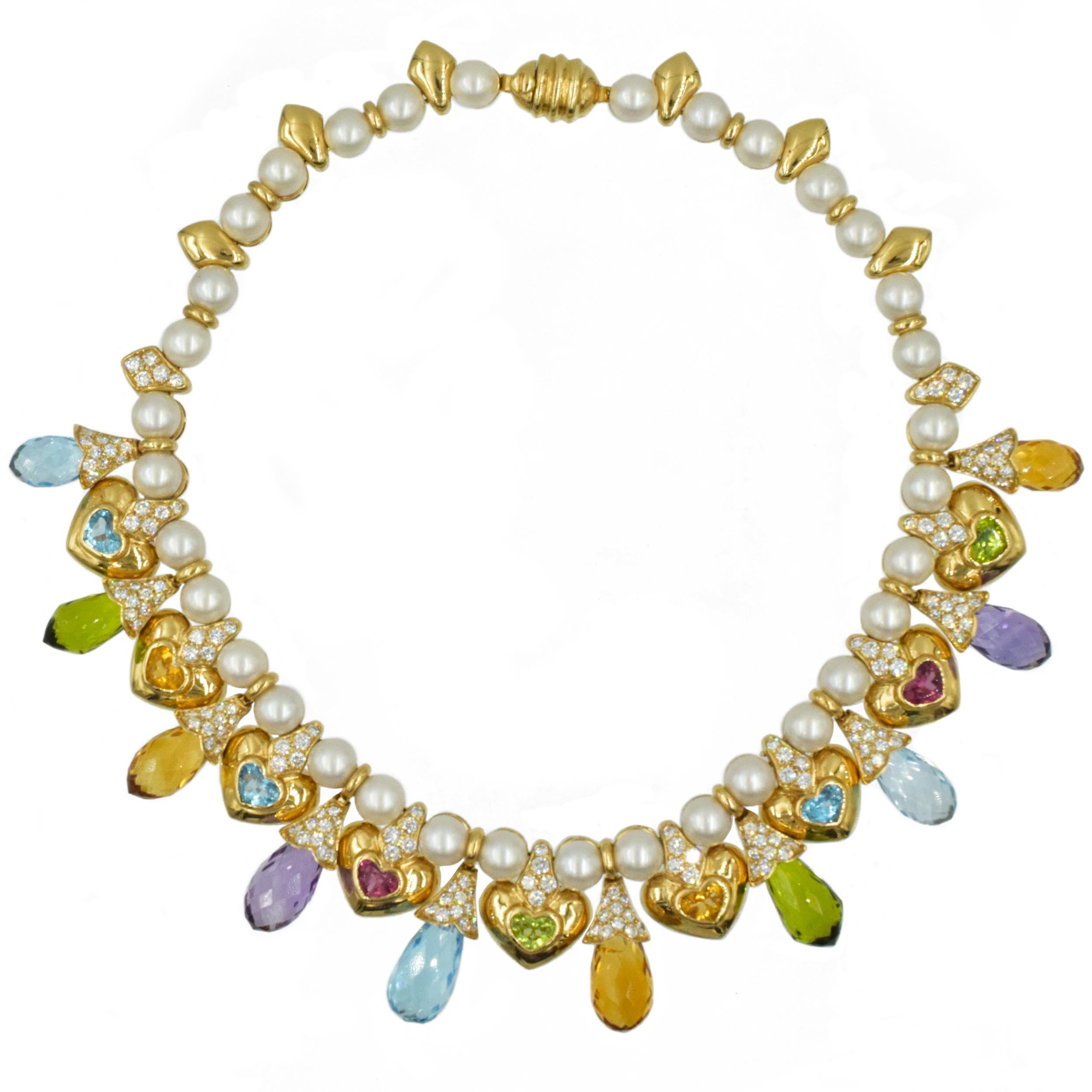 Moussaieff  Perlen-, Diamant- und Edelstein-Halskette und Ohrring in 18k (Künstler*in) im Angebot