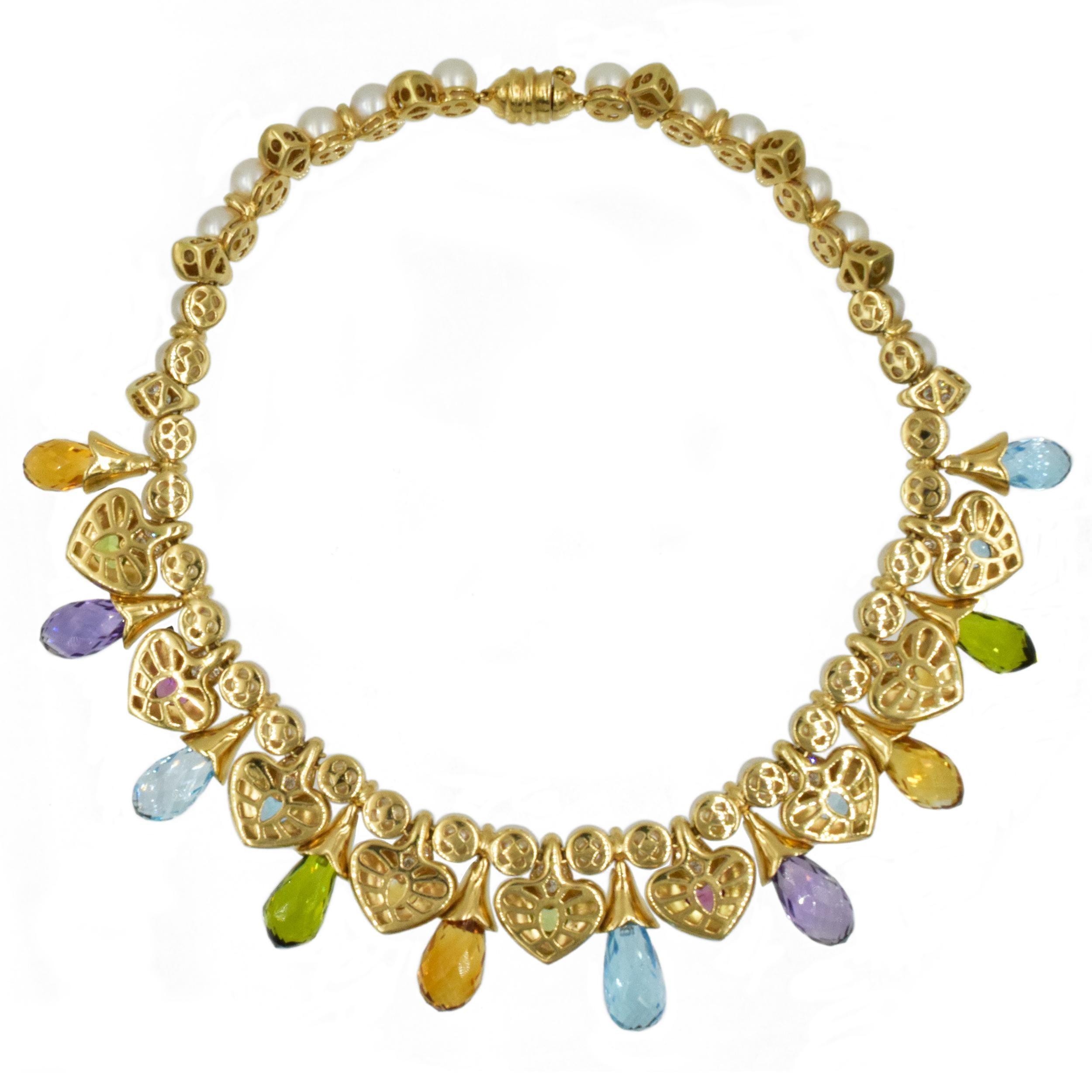 Moussaieff, édition limitée  Collier et boucles d'oreilles en or 18 carats avec perles, diamants et pierres précieuses en vente 1