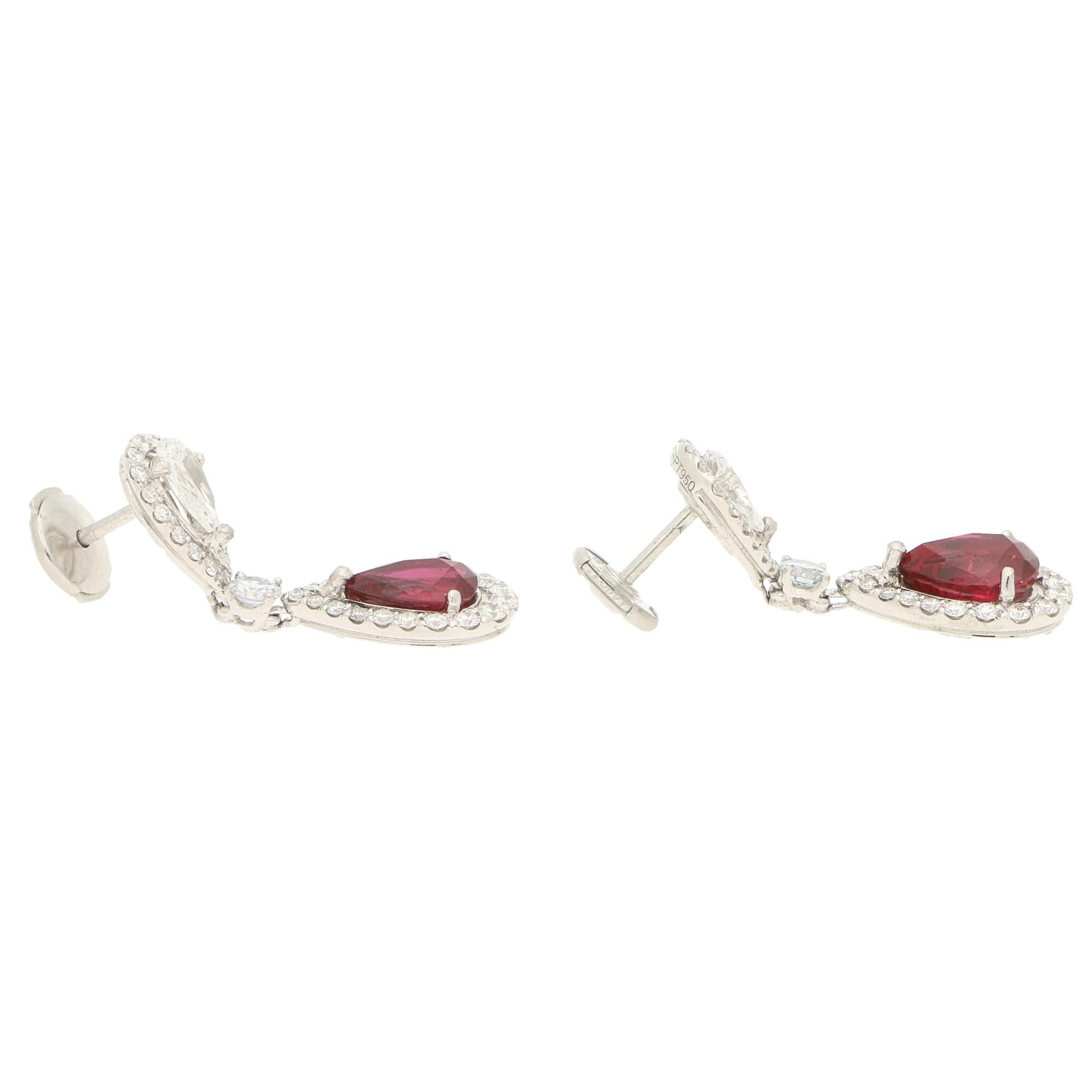 Modern Moussaieff Ruby and Diamond Drop Earrings in Platinum