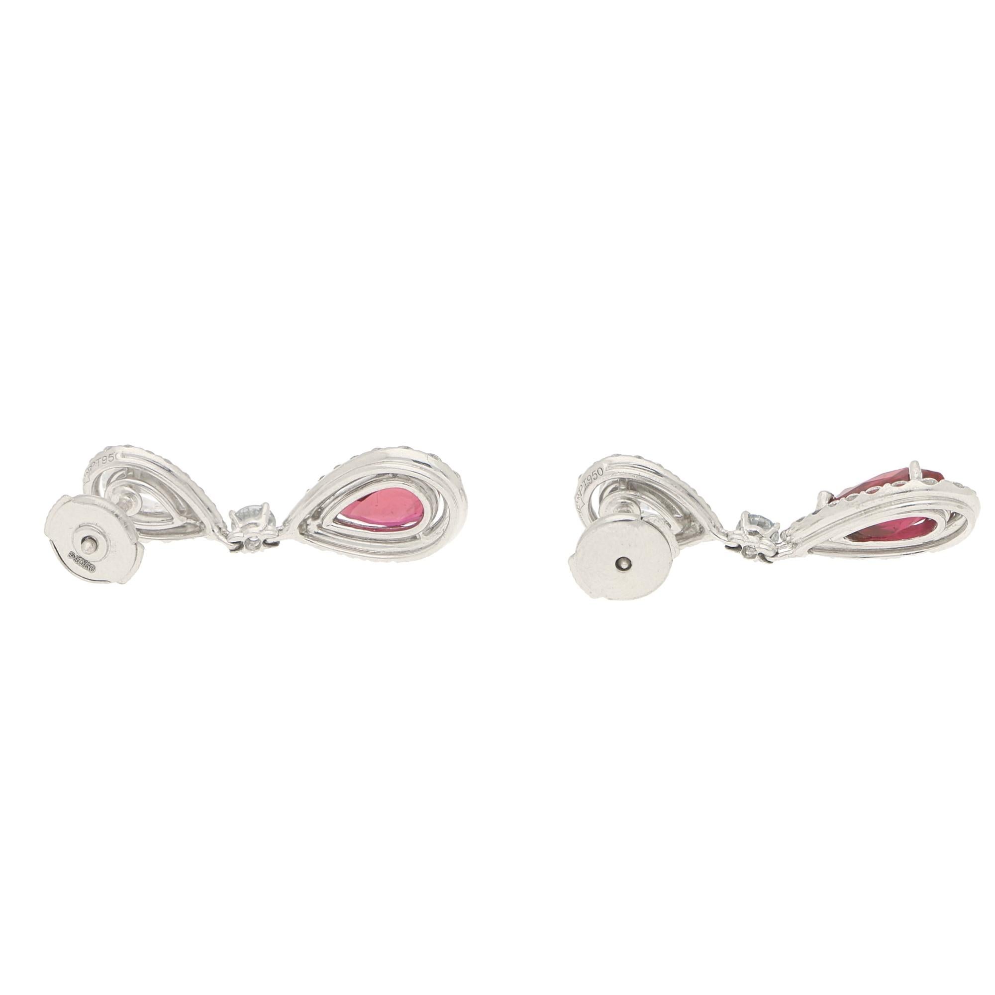 Pear Cut Moussaieff Ruby and Diamond Drop Earrings in Platinum