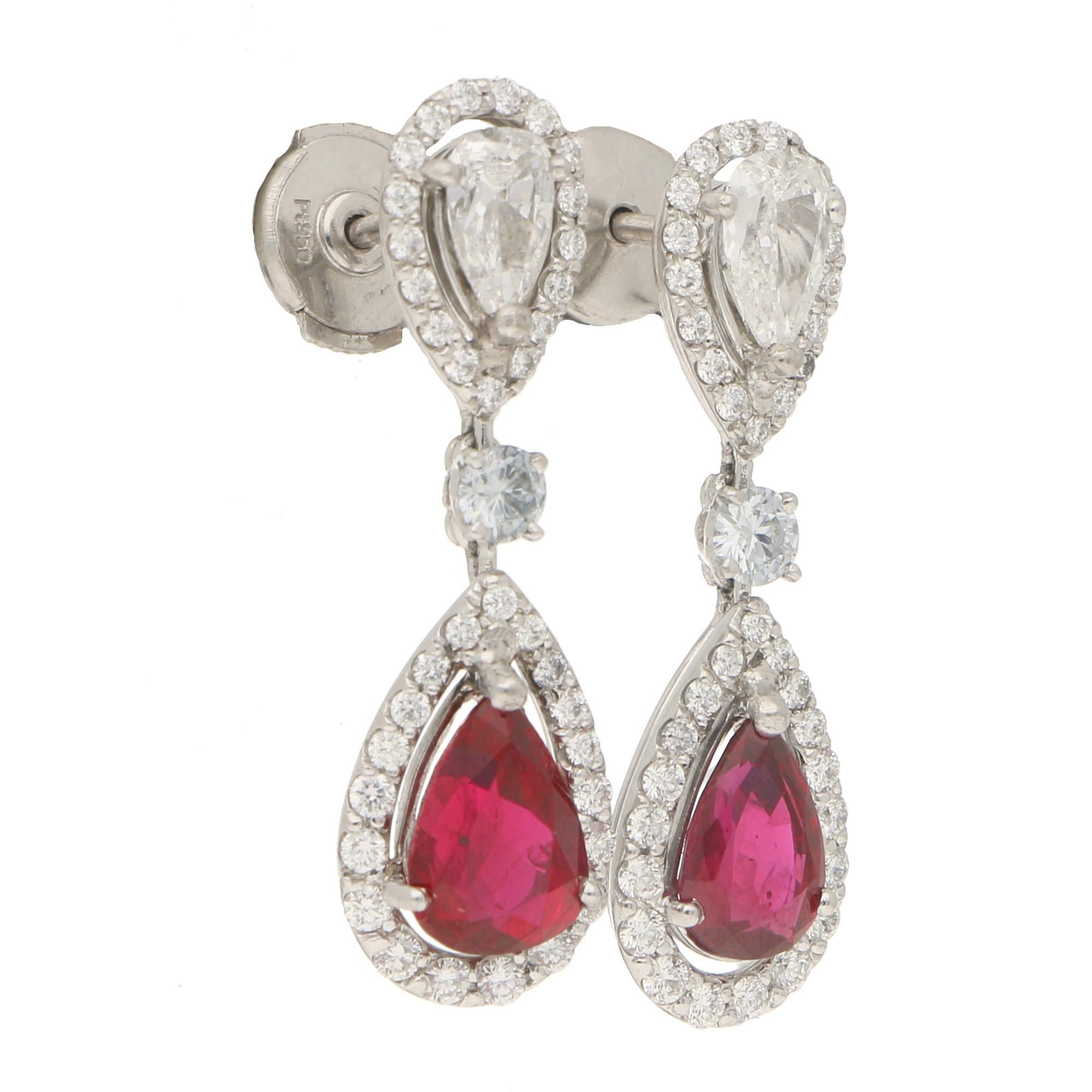 Moussaieff Ruby and Diamond Drop Earrings in Platinum In Good Condition In London, GB