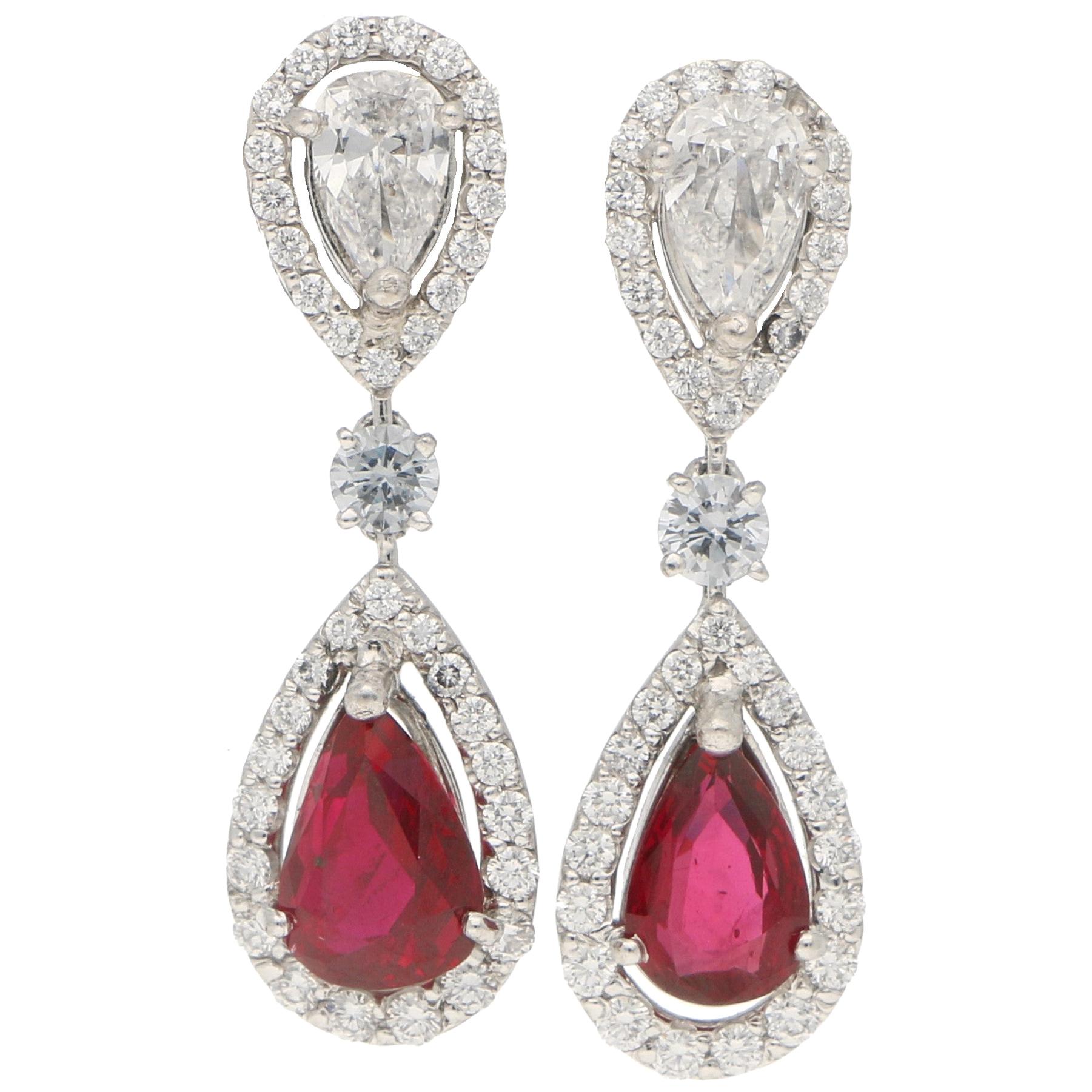 Moussaieff Ruby and Diamond Drop Earrings in Platinum