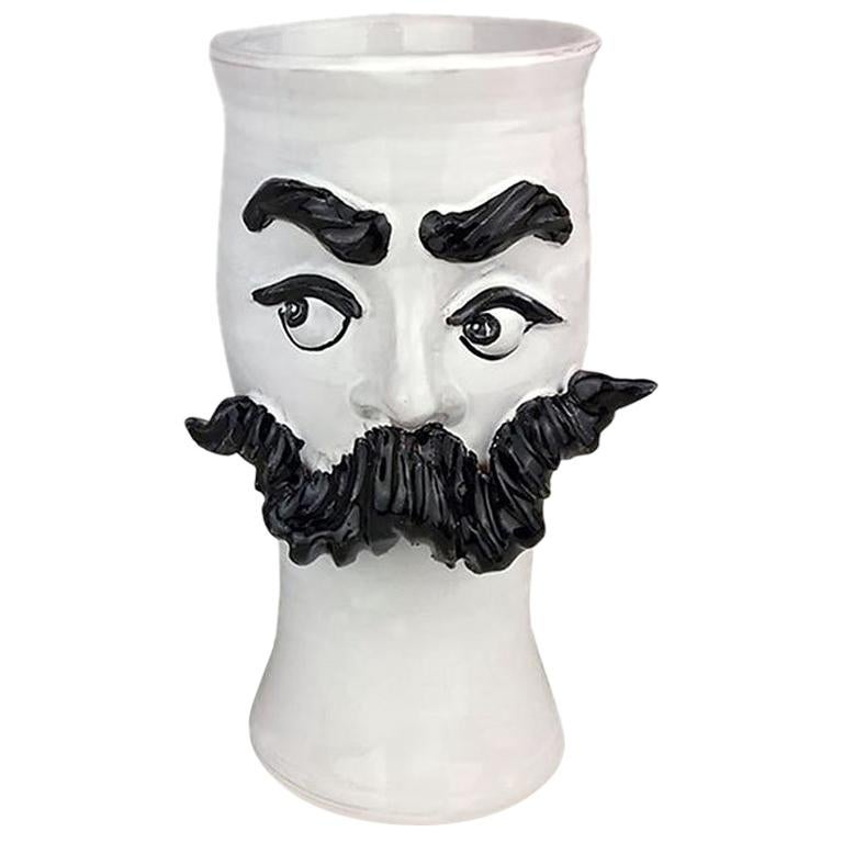 Moustached Handamde Ceramic Vase For Sale