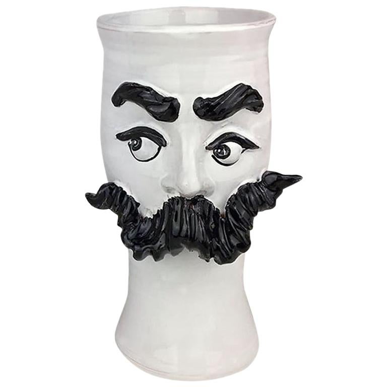 Moustached Handamde Ceramic Vase For Sale