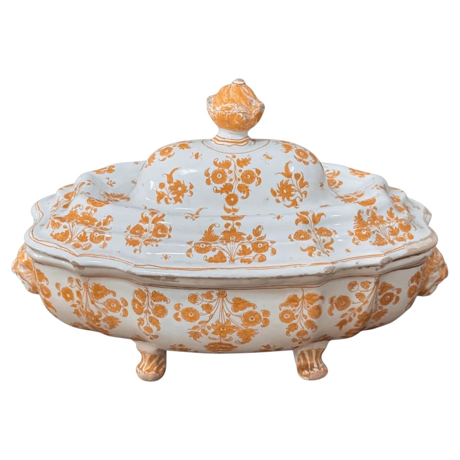 Moustiers Faience footed tureen and cover, c. 1760.
