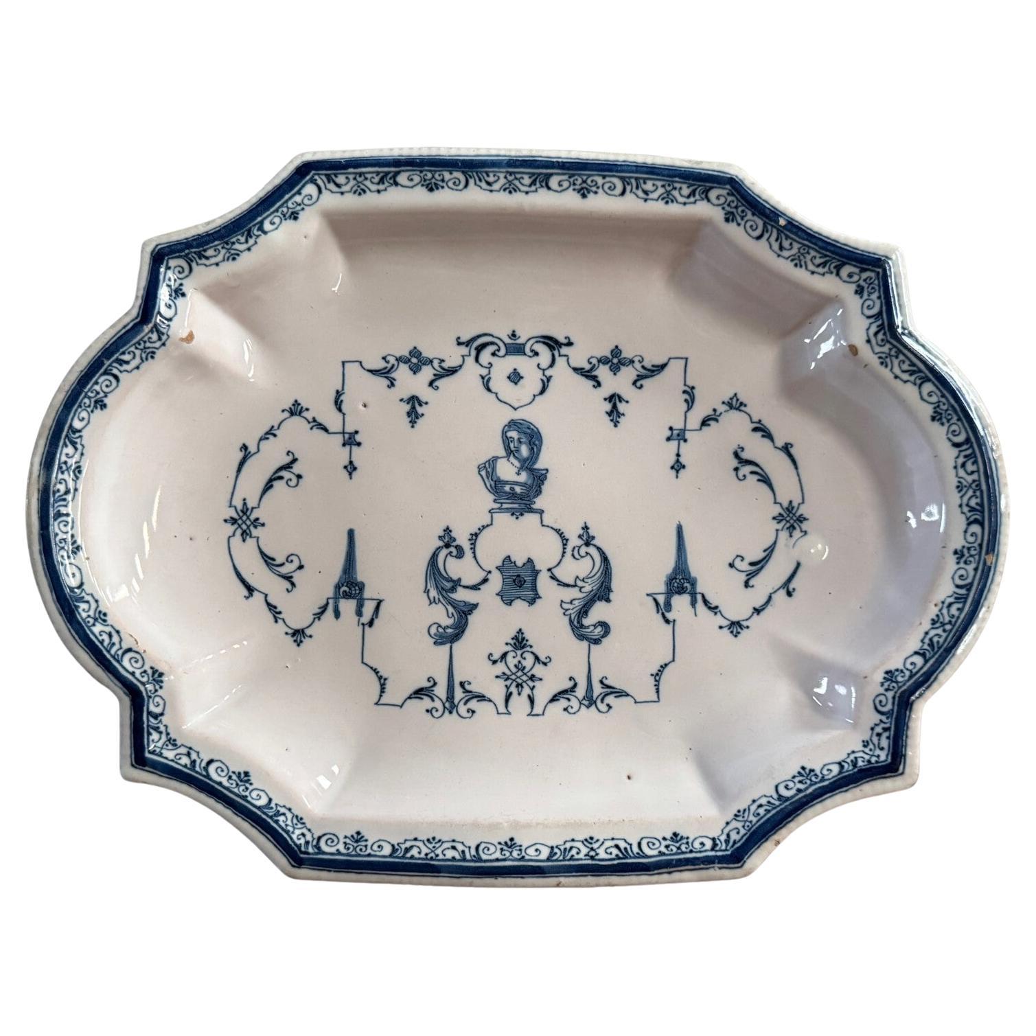 Moustiers Faience Oval Platter in Blue Monochrome (Camaïeu Bleu)