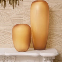 Mouth-Blown Amber Glass Vase, a Beautiful Interior Decoration.