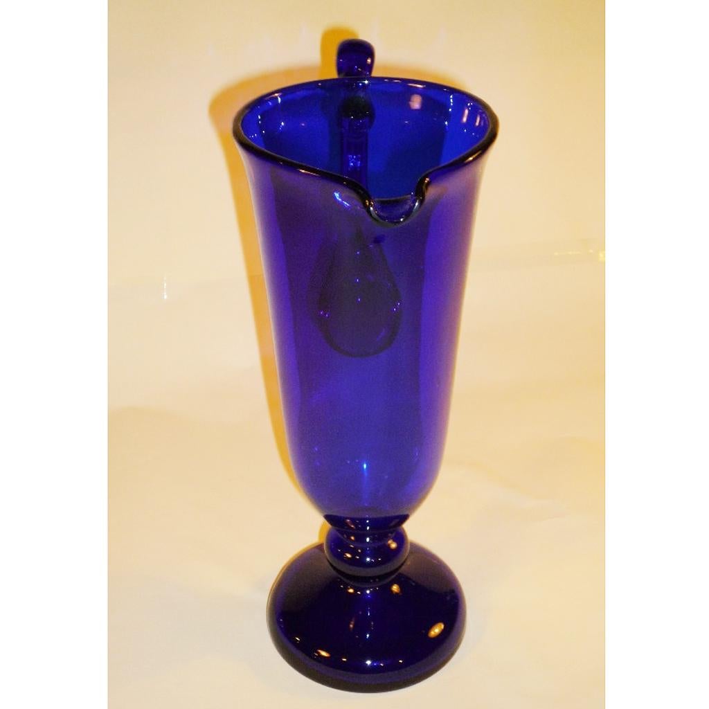 German Mouth-Blown Biedermeier Jug Made of Cobalt Glass, First Half of the 19th Century For Sale