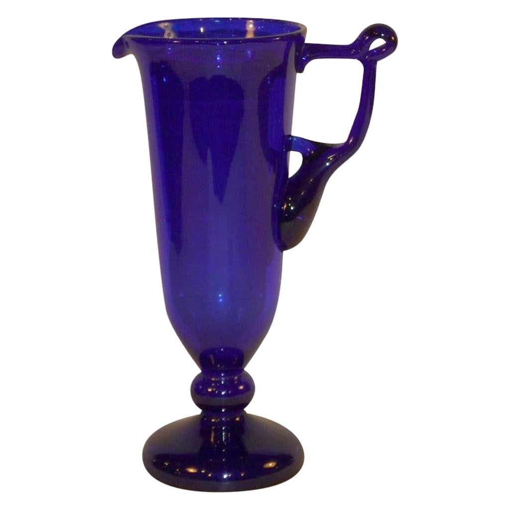 Mouth-Blown Biedermeier Jug Made of Cobalt Glass, First Half of the 19th Century For Sale