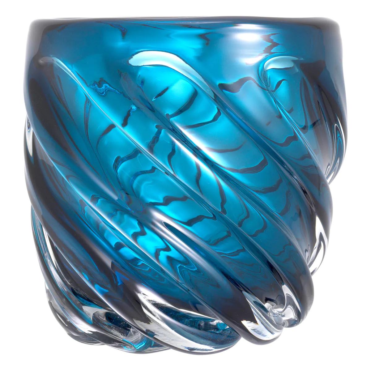 French Mouth-Blown Blue Glass Vase. For Sale