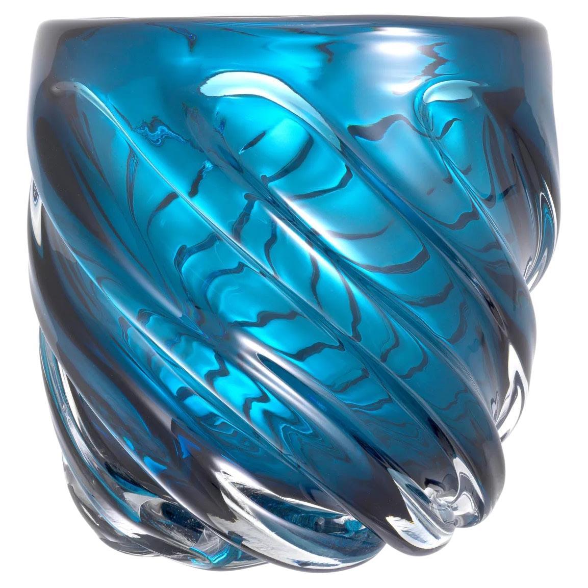 Mouth-Blown Blue Glass Vase.