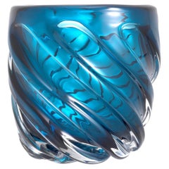Mouth-Blown Blue Glass Vase.