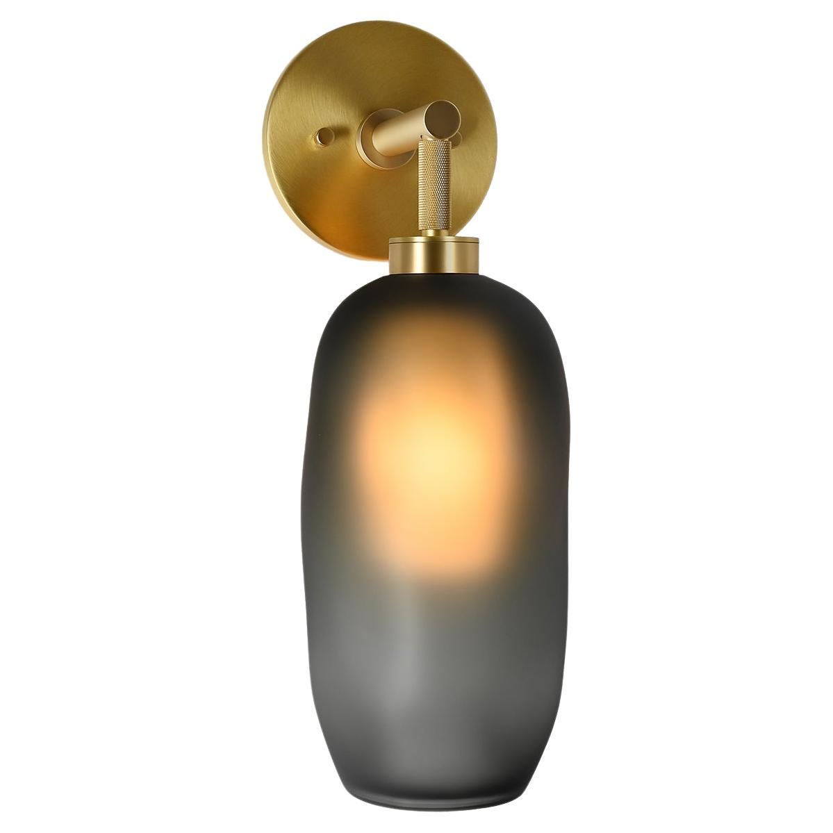 Mouth Blown Catherine Frosted Glass Sconce, Smoke and Brass For Sale