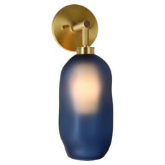Mouth Blown Catherine Frosted Glass Sconce, Tuxedo Blue and Brass
