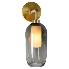 Mouth Blown Catherine Polished Glass Sconce, Smoke and Brass