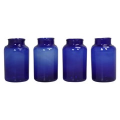 Mouth-Blown Cobalt Blue Large Glass Bottles, Set of Four