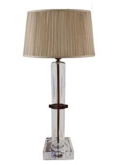 Mouth blown Glass Collared Column Lamp in Clear Cristallo and Bronzed Brass