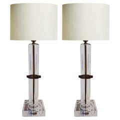 Mouth blown Glass Collared Column Lamp in Clear Cristallo and Bronzed Brass