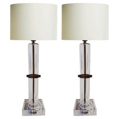 Mouth blown Glass Collared Column Lamp in Clear Cristallo and Bronzed Brass