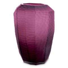 Mouth-Blown Glass Vase, Purple Color, Refined Design.