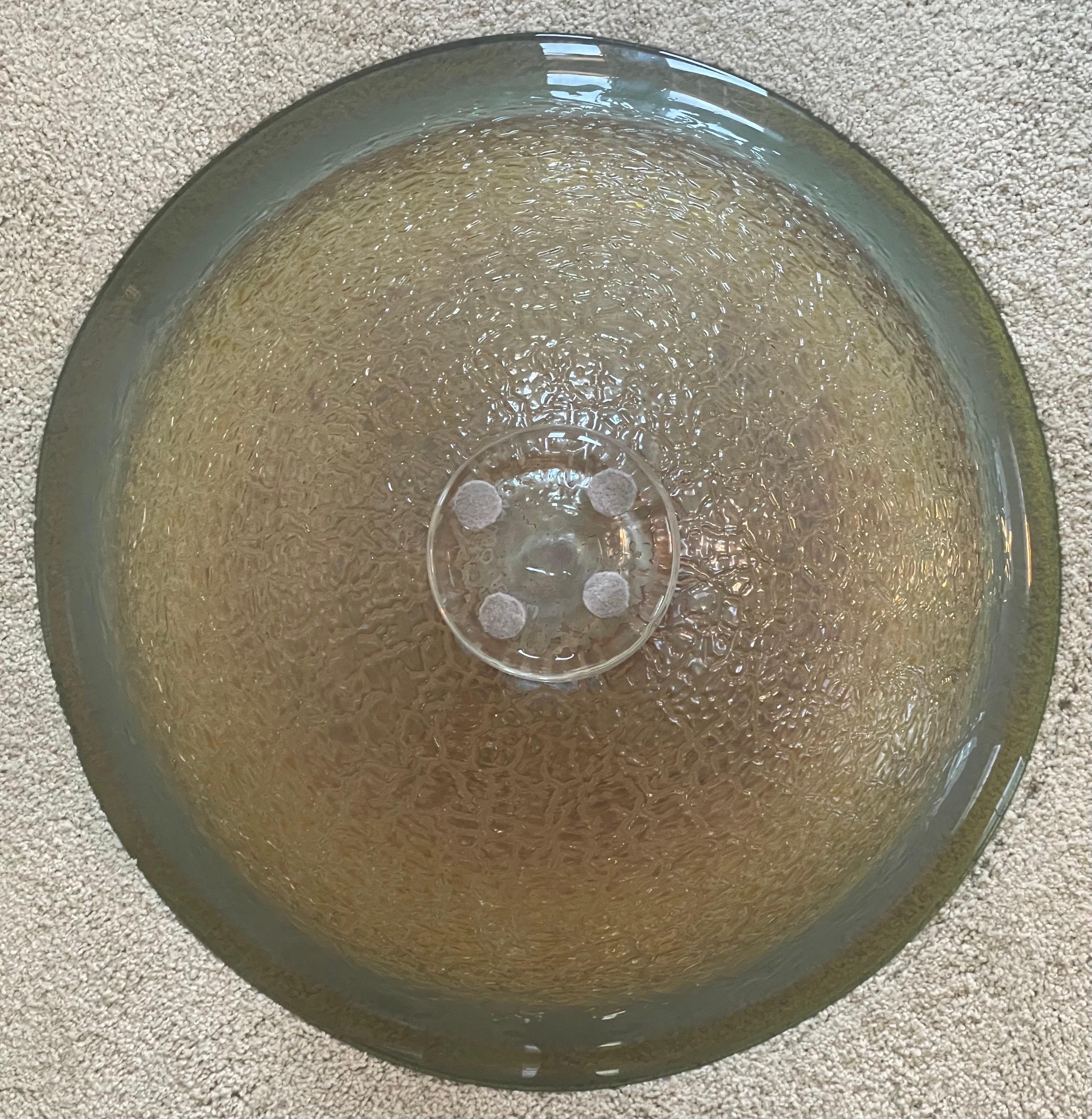 Mouth Blown Jade Craquel Art Glass Bowl / Centerpiece by Willsea & O'Brien For Sale 1