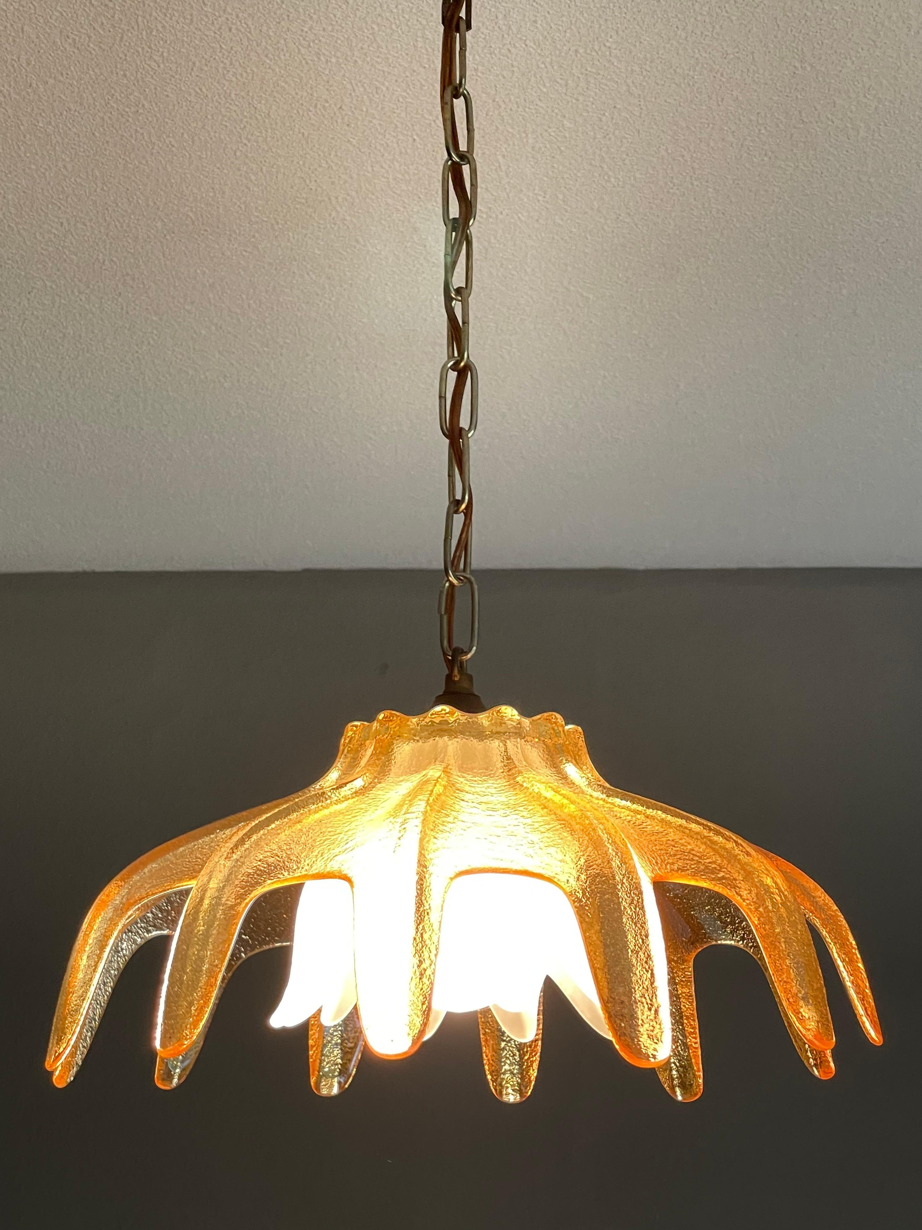 Brass Mouth Blown Midcentury Murano Glass Pendant Attributed to Seguso Vetri d'Arte For Sale