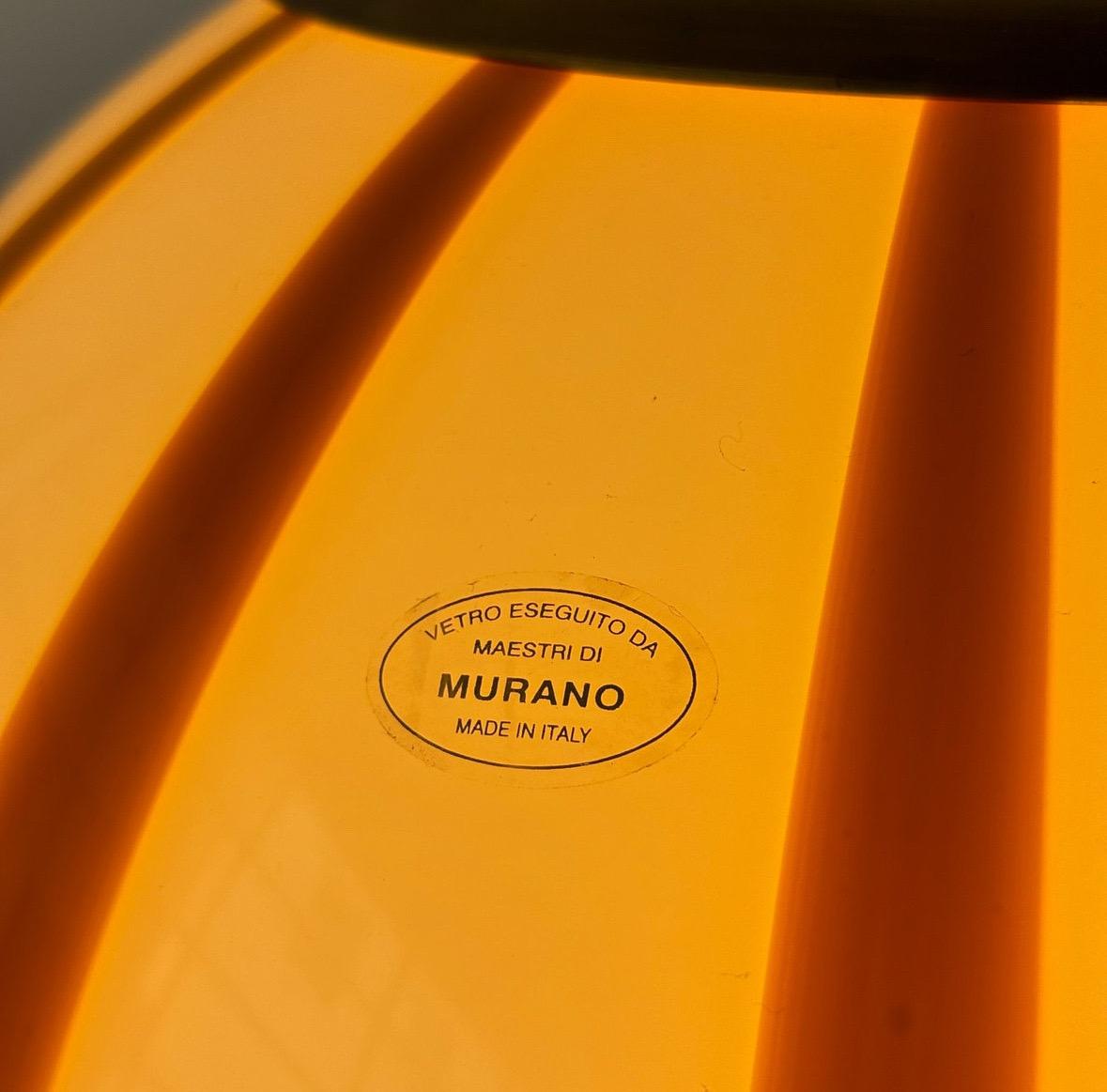 Mouth blown Murano amber stripes pendant lamp, made in Murano island, Italy For Sale 2