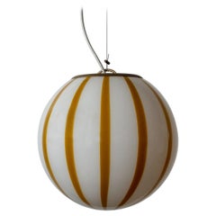 Mouth blown Murano amber stripes pendant lamp, made in Murano island, Italy