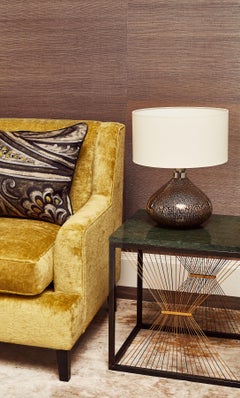 Lampade da tavolo a bulbo Tulipano in vetro di Murano soffiato a bocca in ambra e foglia d'argento reale