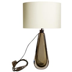 Mouth blown Sommerso Murano Glass Table lamps, Clear Cristallo and Smoked Glass