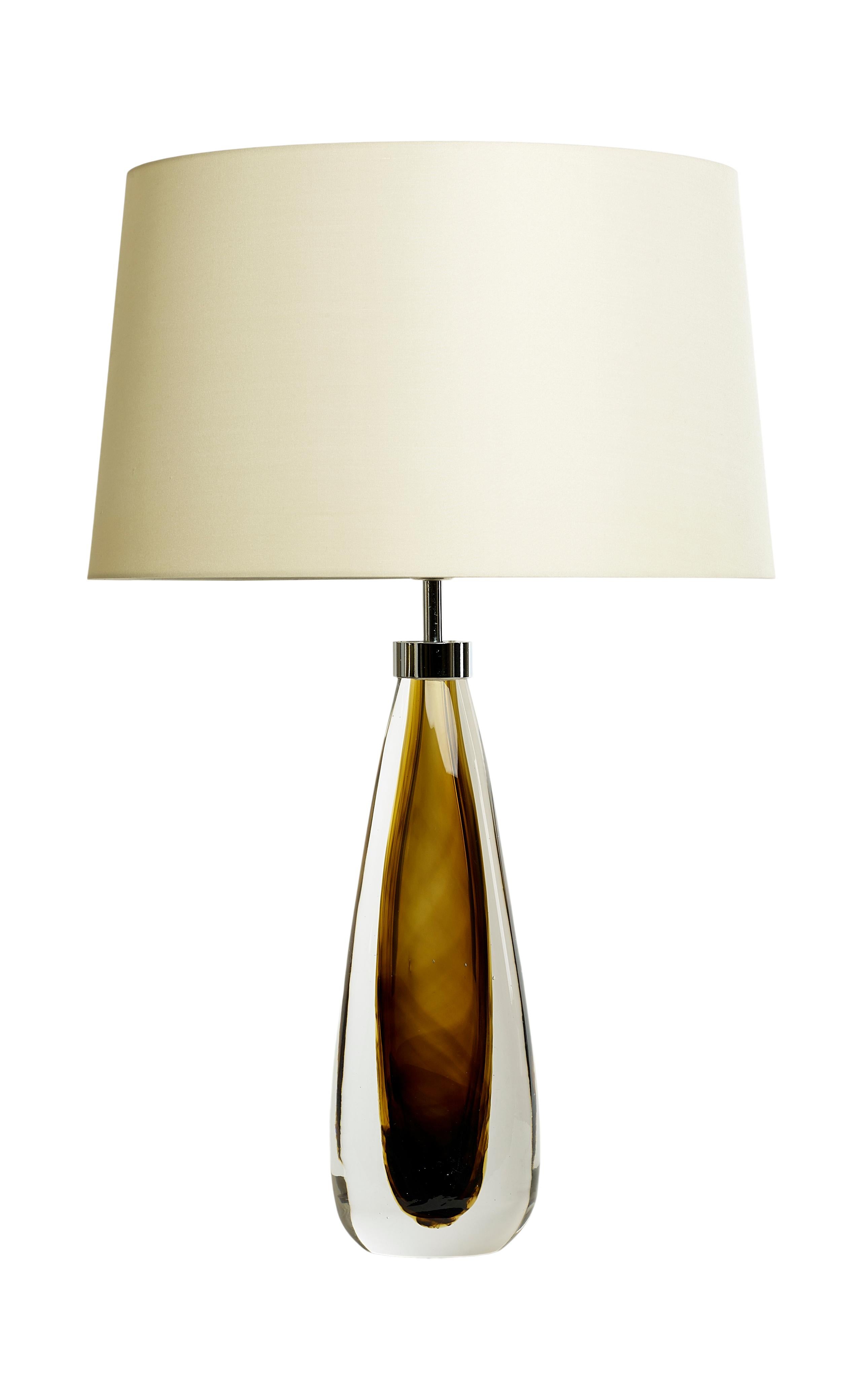 Cuit Lampes de bureau Sommerso en verre de Murano soufflé à la bouche, Cristallo et verre fumé en vente