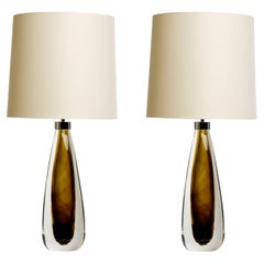 Lampade da tavolo in vetro di Murano Glass Sommerso soffiato a bocca, Cristallo e Bronzo fumé