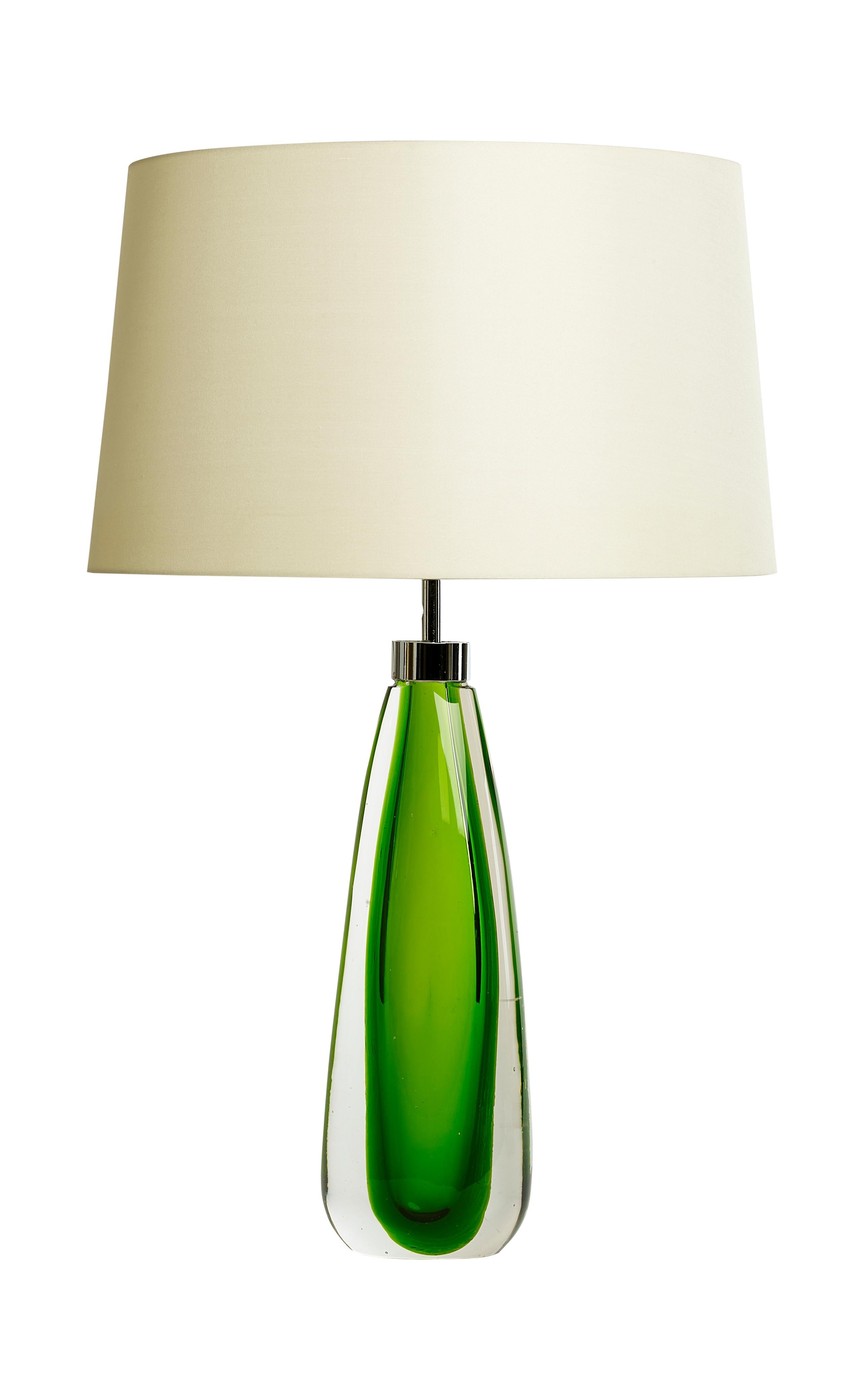 Mid-Century Modern Lampes de table en verre de Murano soufflé à la bouche Sommerso, verre Cristallo et Verde en vente