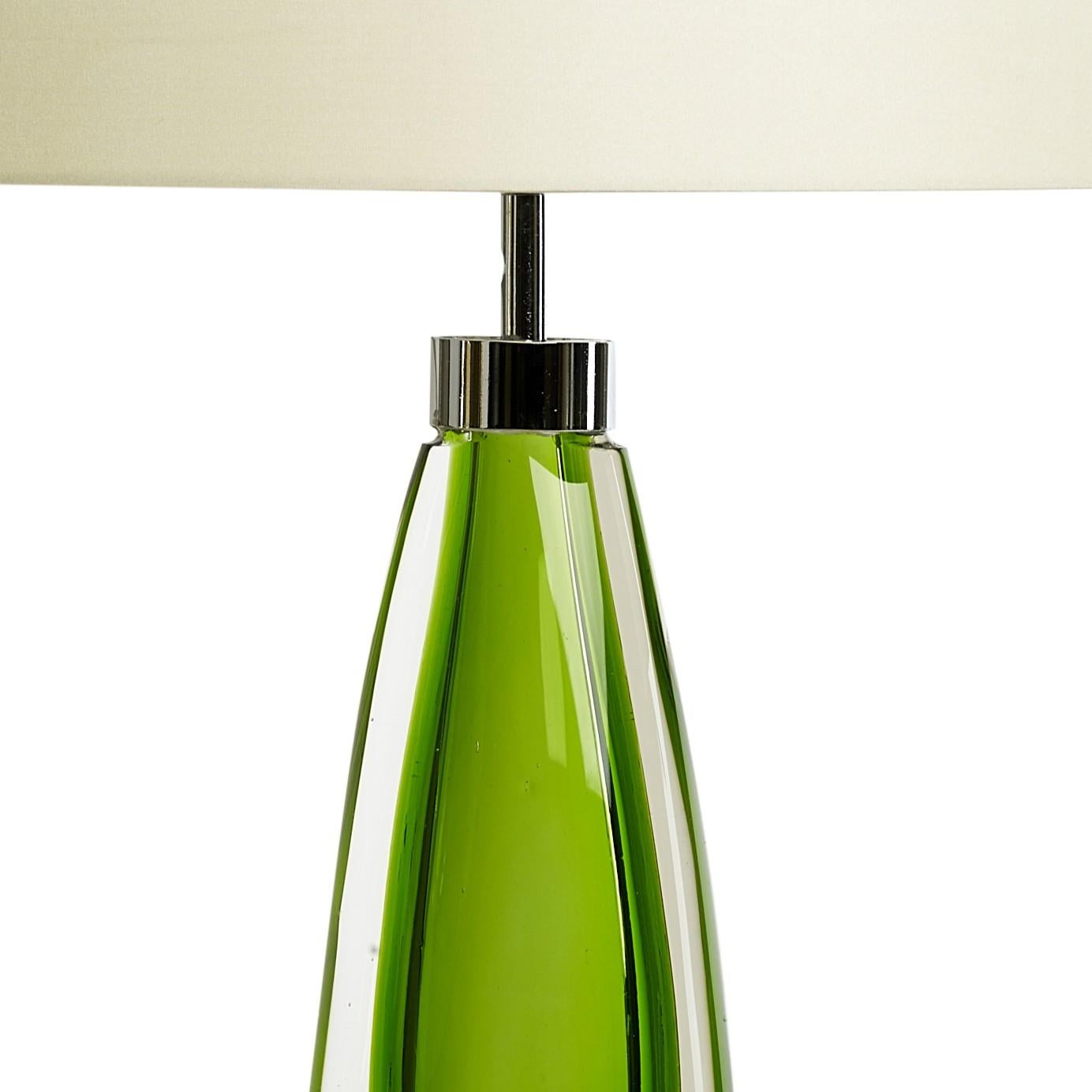 italien Lampes de table en verre de Murano soufflé à la bouche Sommerso, verre Cristallo et Verde en vente